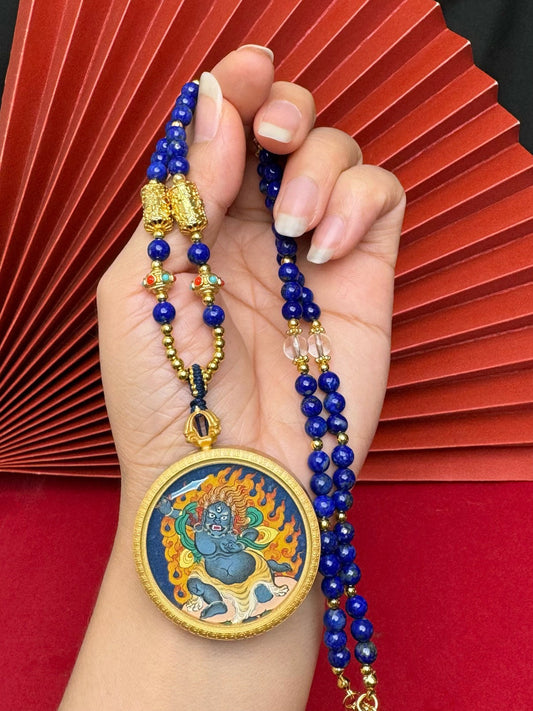 The Immovable Wisdom King: Tibet Bold Acala Thangka Pendant with Copper Casing