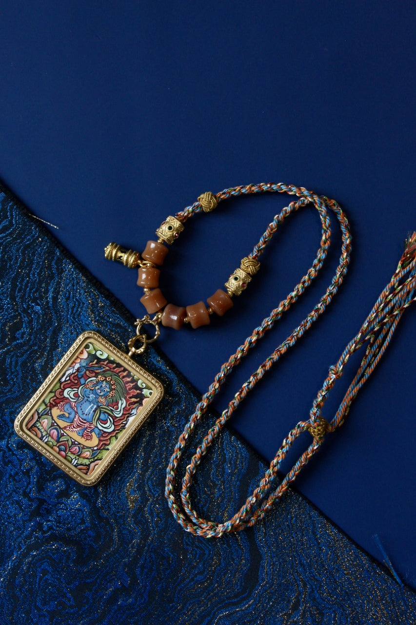 Acala Thangka Pendant: Nepal Newari Handcrafted Titanium Steel Gau Protector Amulet
