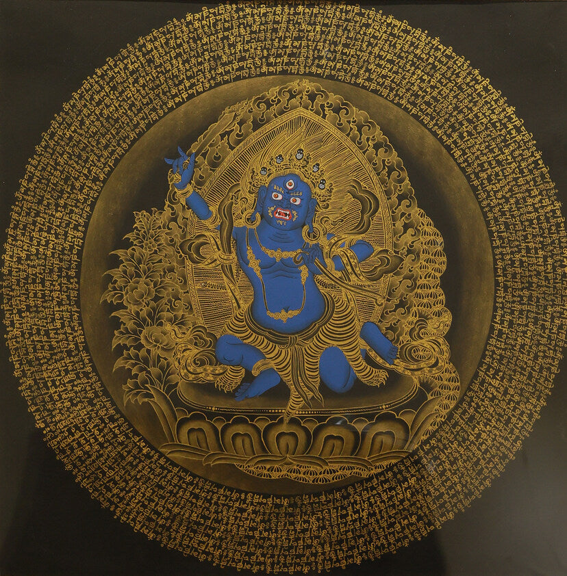 Acala in Tibetan Buddhism: The Wrathful Compassion of a Protector Deity — Exploring the Hei Jin Thangka Adorned with the Six-Syllable Mantra