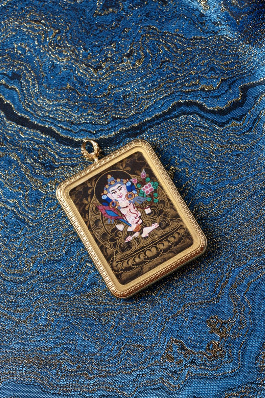 3.5×4.5cm Nepalese Akasagarbha Bodhisattva Thangka Pendant: A Portable Vessel of Abundant Wisdom in Tibetan Buddhism