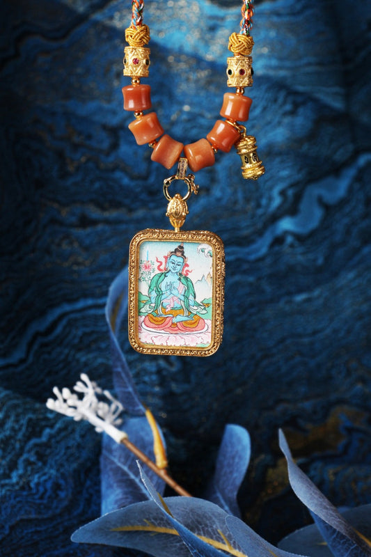 2.5x3.5cm Karma Kagyu Akasagarbha Bodhisattva Buddhist Pendant: The Bodhisattva of the Tibetan Buddhist Jewelry