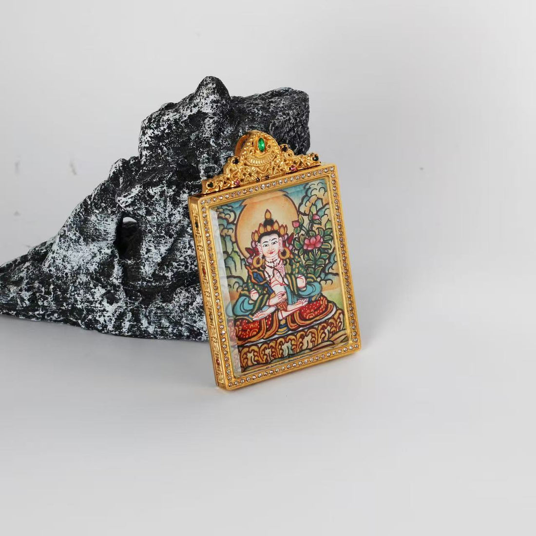 Akasagarbha Bodhisattva Nepal Elegant Thangka Pendant: The Bodhisattva of the Treasury of Space