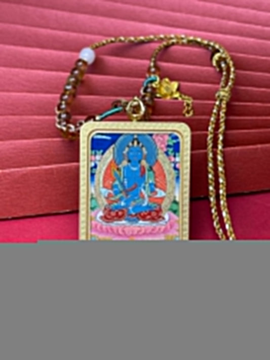 3.4x4.5cm Rekong Akasagarbha (虚空藏菩萨) Buddhist Pendant with Silver Tibetan Buddhist Jewelry