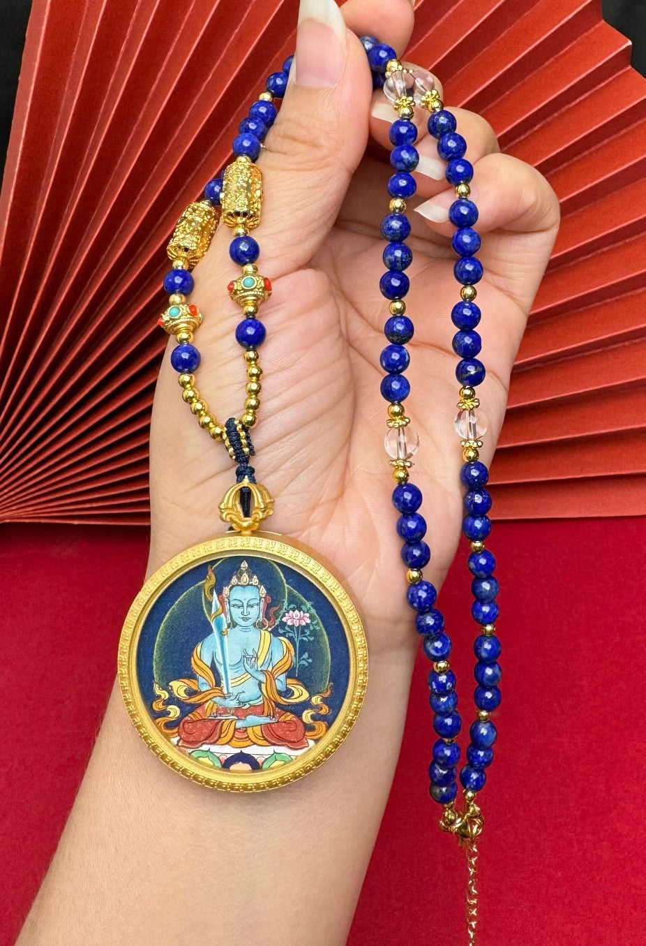 The Wealth Deity of the Buddhist Realm: Tibet Bold Akasagarbha Thangka Pendant with Copper Casing