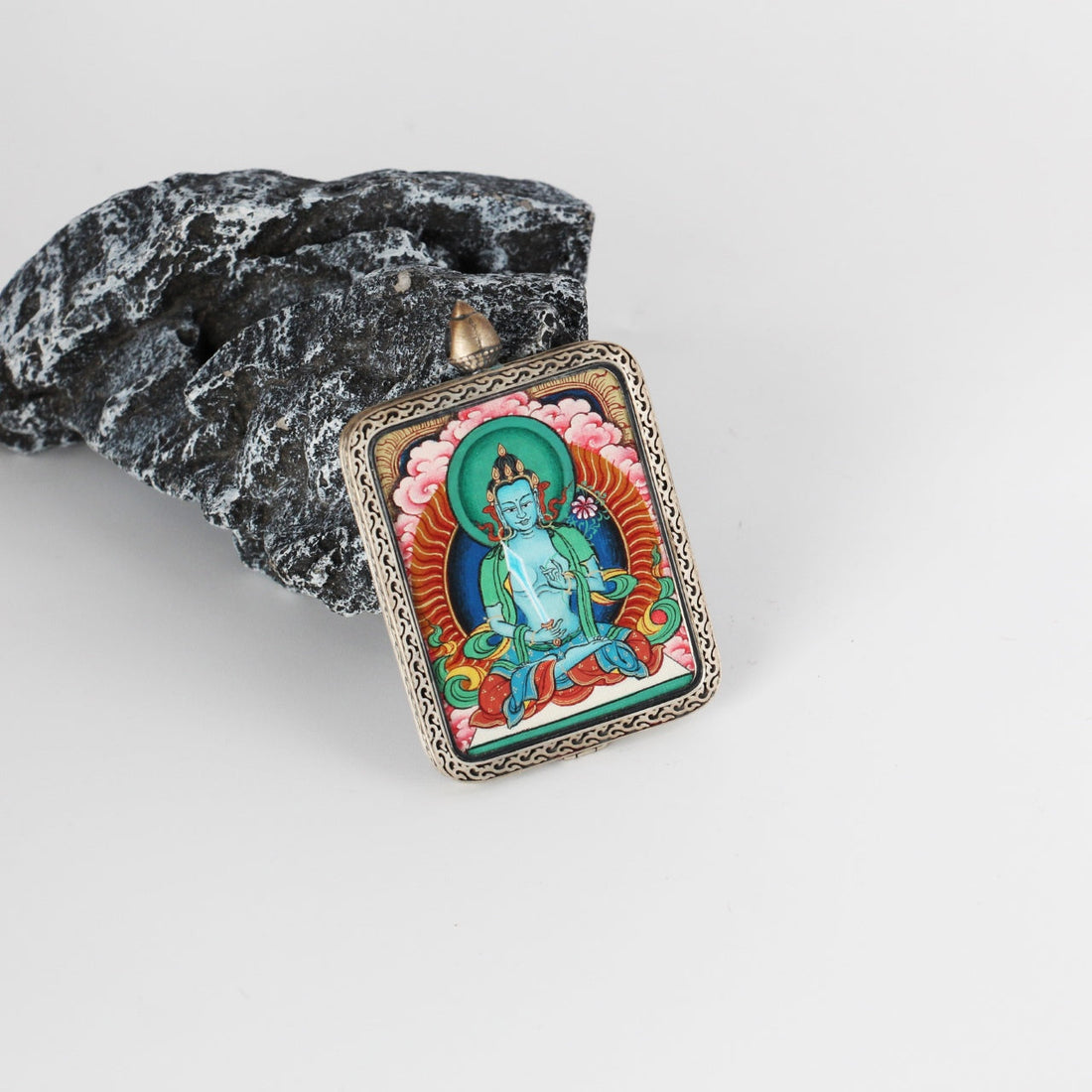 Akasagarbha Bodhisattva Tibet Red Cloud Thangka Pendant: The Bodhisattva of the Treasury of Space
