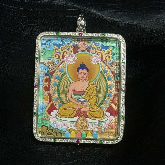 4x5cm Menri Amitabha Buddhist Pendant: The Buddha of Infinite Light and Western Pure Tibetan Buddhist Jewelry