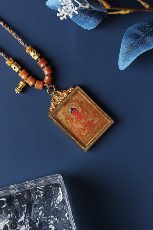 Amitabha Buddha Rebgong Thangka Pendant: The Buddha of Infinite Light and Life