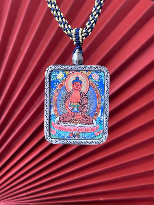 3.5x4.5cm Hand-Painted Amitabha (阿弥陀佛) Rekong Buddhist Pendant: Western Pure Tibetan Buddhist Jewelry