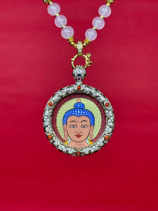 3.5cm Hand-Painted Rekong Red Gold Amitabha Buddhist Pendant: Wisdom, Smooth Life Tibetan Buddhist Jewelry