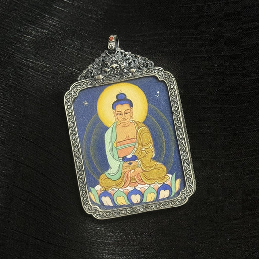 Tibet Coarse Amitabha Buddha Thangka Pendant: Lord of Western Pure Land, Guardian of Dog and Pig