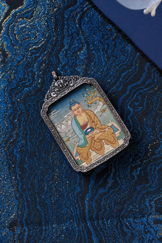 3.5×4.5cm Tibetan Amitabha Buddha Thangka Pendant: Carry the Pure Land’s Infinite Light in Your Pocket