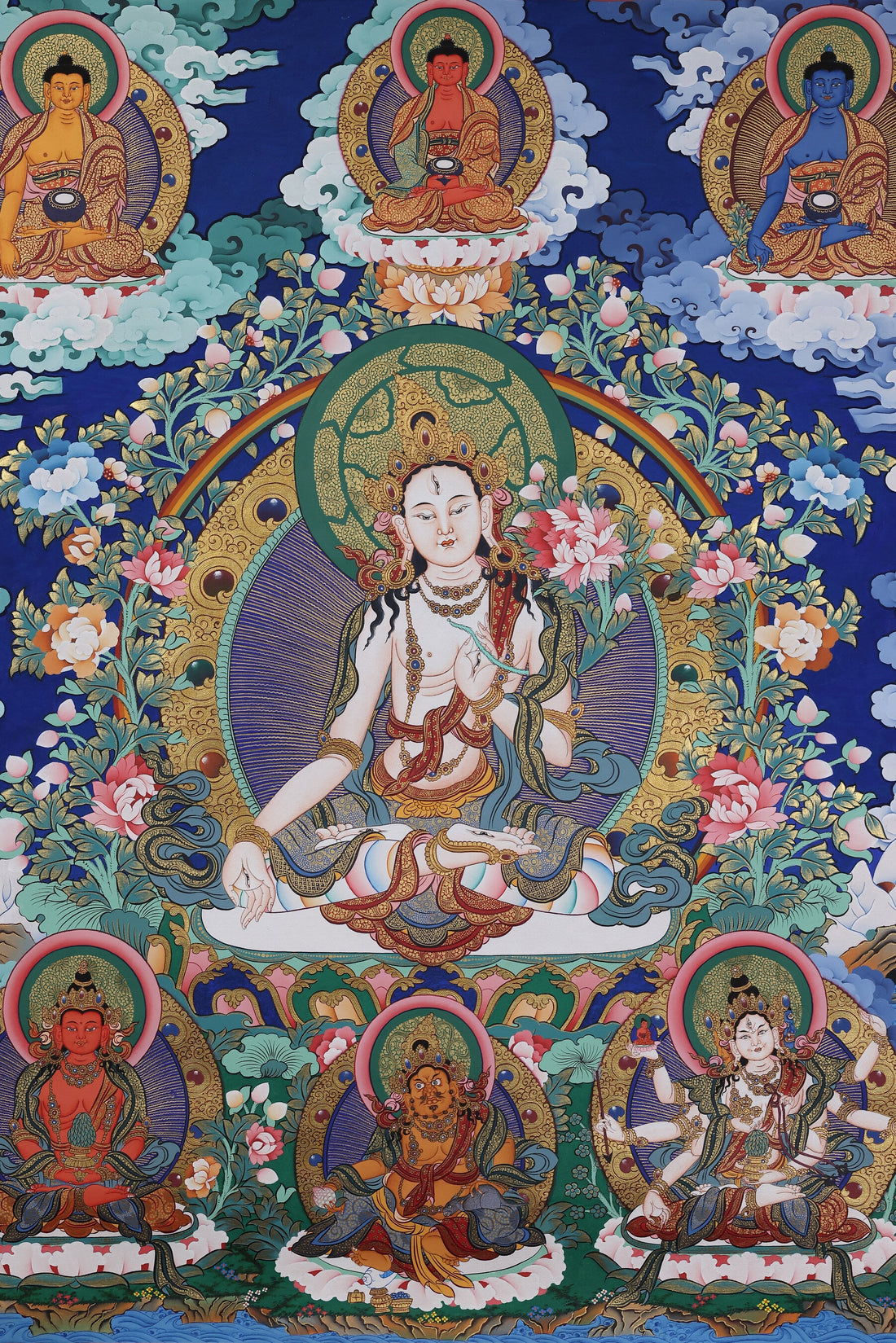 Unveiling a Hand-Painted Tibetan Thangka: The Four-Armed Avalokiteshvara, Retinue Deities & Regong Art Craft