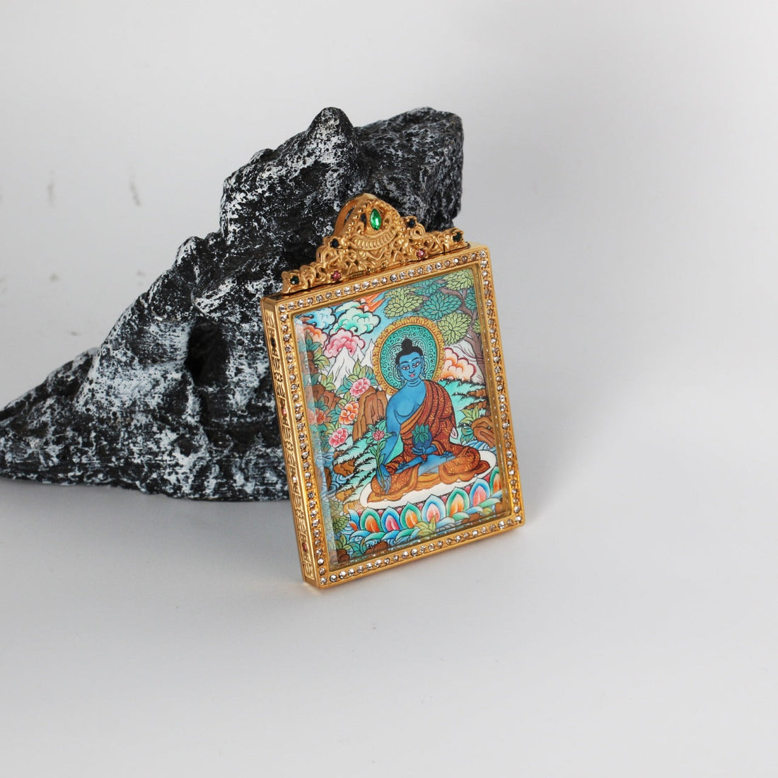 Bhaisajyaguru Buddha Nepal Premium Thangka Pendant: The Buddha of Healing