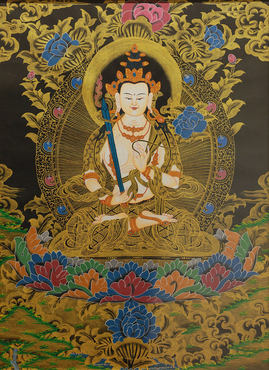 Black Gold Tibetan Thangka of Akashagarbha Bodhisattva A Dual Decoding of Sacred Faith Tibetan Buddhist Thangka Painting