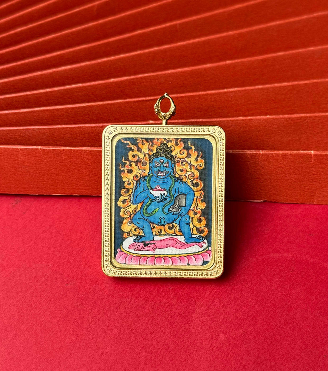 3.5x4.5cm Hand-Painted Nepal Black Jambhala (黑财神) Buddhist Pendant: Instant Tibetan Buddhist Jewelry