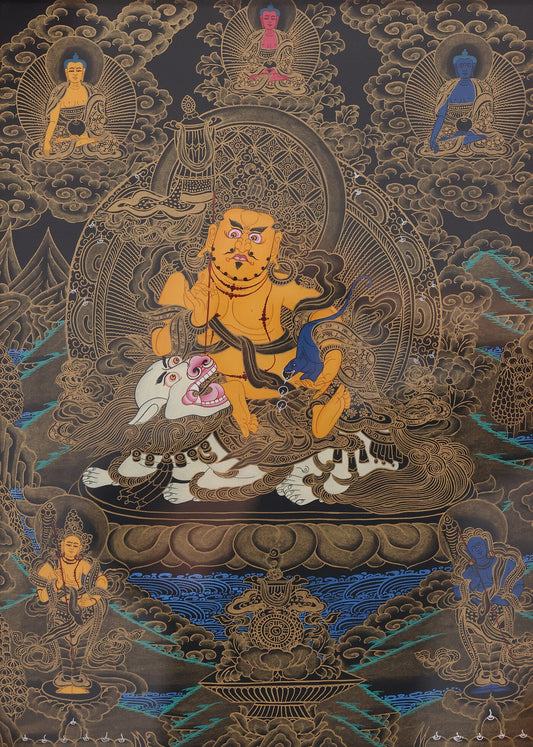 Tibetan Buddhist Black and Gold Yellow Jambhala Thangka: An In-Depth Analysis of the Deity, Craftsmanship, and Spiritual Meaning