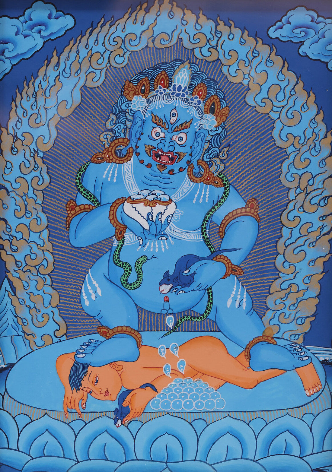 Nepal Blue Thangka of Black Jambhala: The Wealth Blessing Beliefs and Artistic Codes of Tibetan Tantric Buddhism