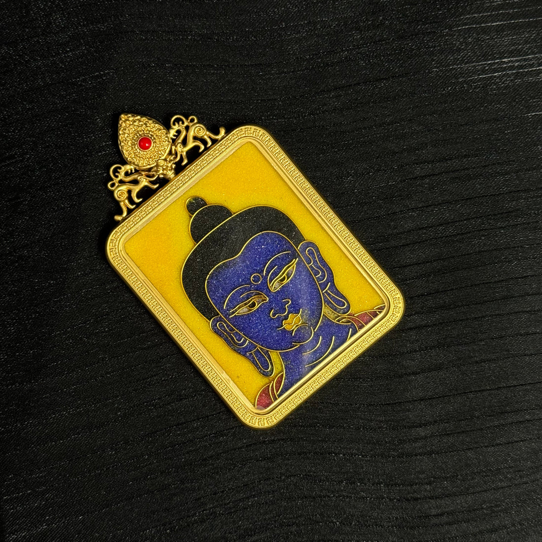 Medicine Buddha in Cloisonné: Healing and Longevity with the 4x5cm Thangka Pendant