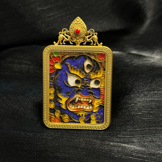 4x5cm Cloisonne Black Jambhala Buddhist Pendant with Copper 24K Gold-Plated Casing: Tibetan Buddhist Jewelry