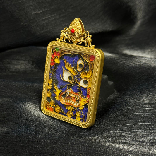Black Jambhala in Cloisonné: Wealth and Protection from Petty Persons with the 4x5cm Thangka Pendant