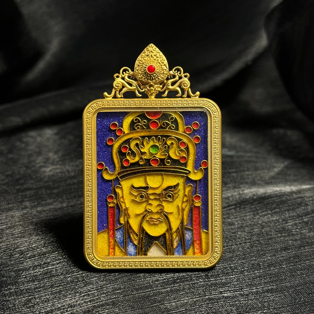 4x5cm Cloisonné Dragon King (龙五爷) Buddhist Pendant with Copper 24K Gold-Plated Casing: Tibetan Buddhist Jewelry
