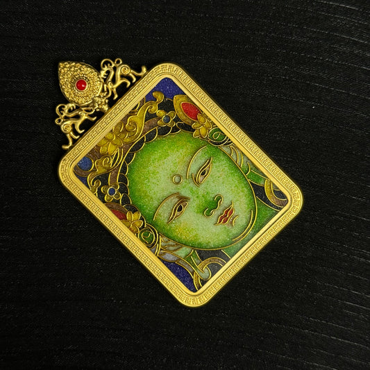 Green Tara in Cloisonné: Blessing, Marriage, Career and Affinity with the 4x5cm Thangka Pendant