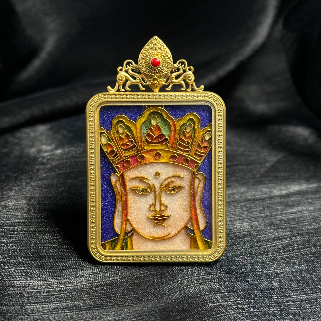 4x5cm Cloisonné Ksitigarbha (Earth Store Bodhisattva) Buddhist Pendant with Copper 24K Tibetan Buddhist Jewelry
