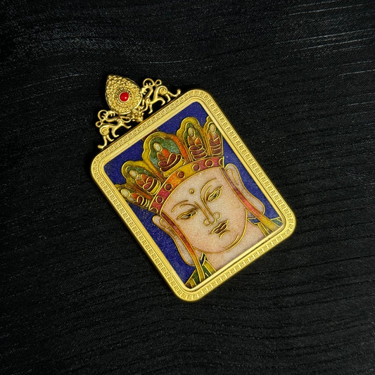 Earth Store Bodhisattva in Cloisonné: Compassion and Protection with the 4x5cm Thangka Pendant
