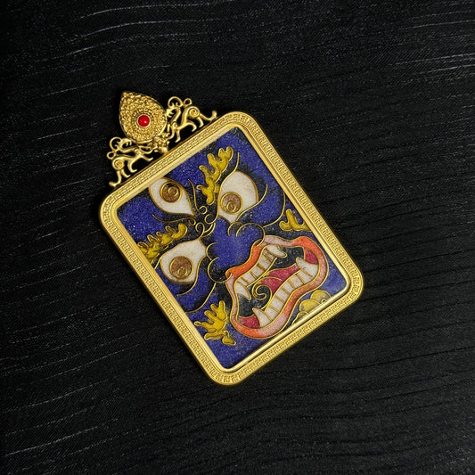 Six-Armed Mahakala in Cloisonné: Protection and Fortune with the 4x5cm Thangka Pendant