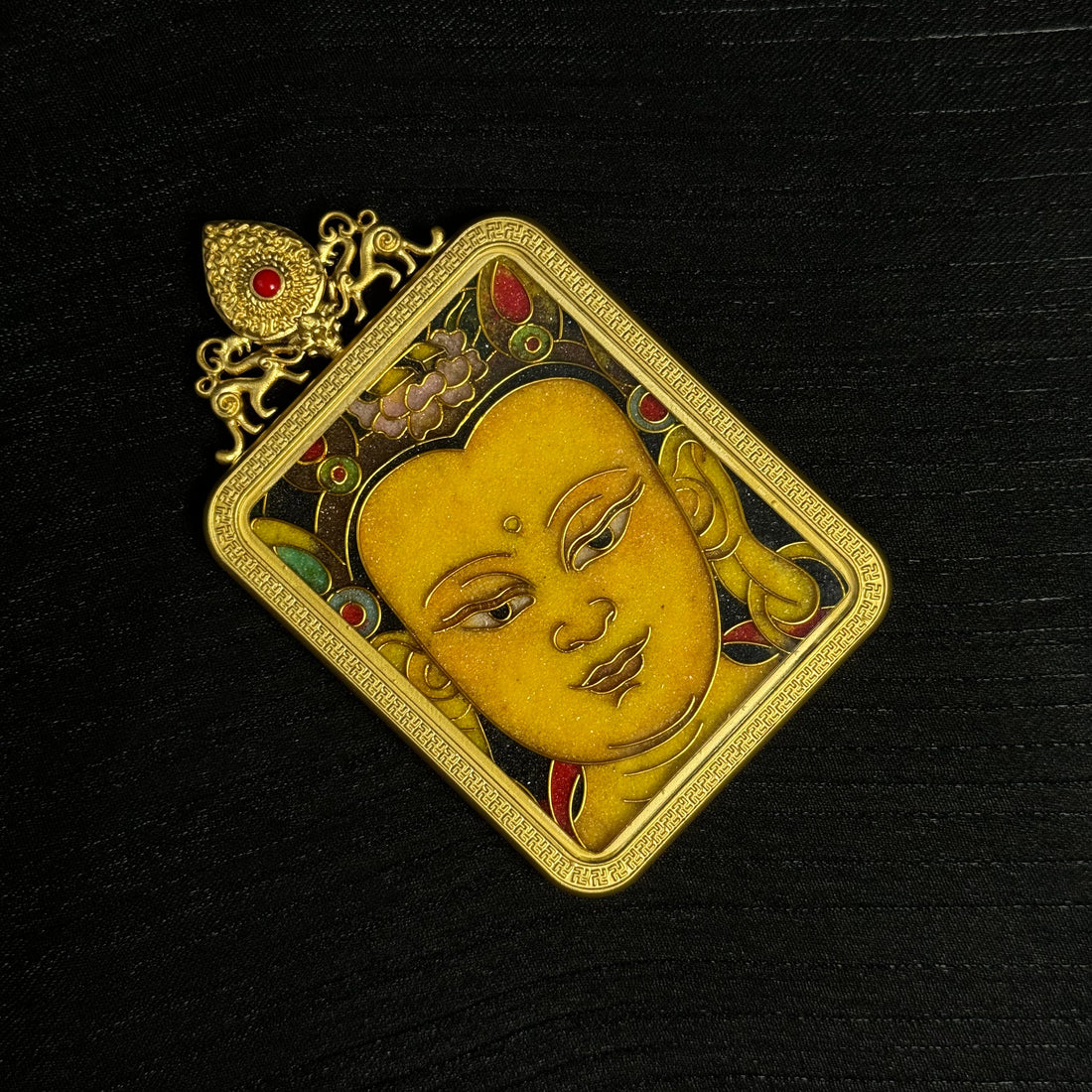 Manjushri in Cloisonné: Wisdom and Success with the 4x5cm Thangka Pendant