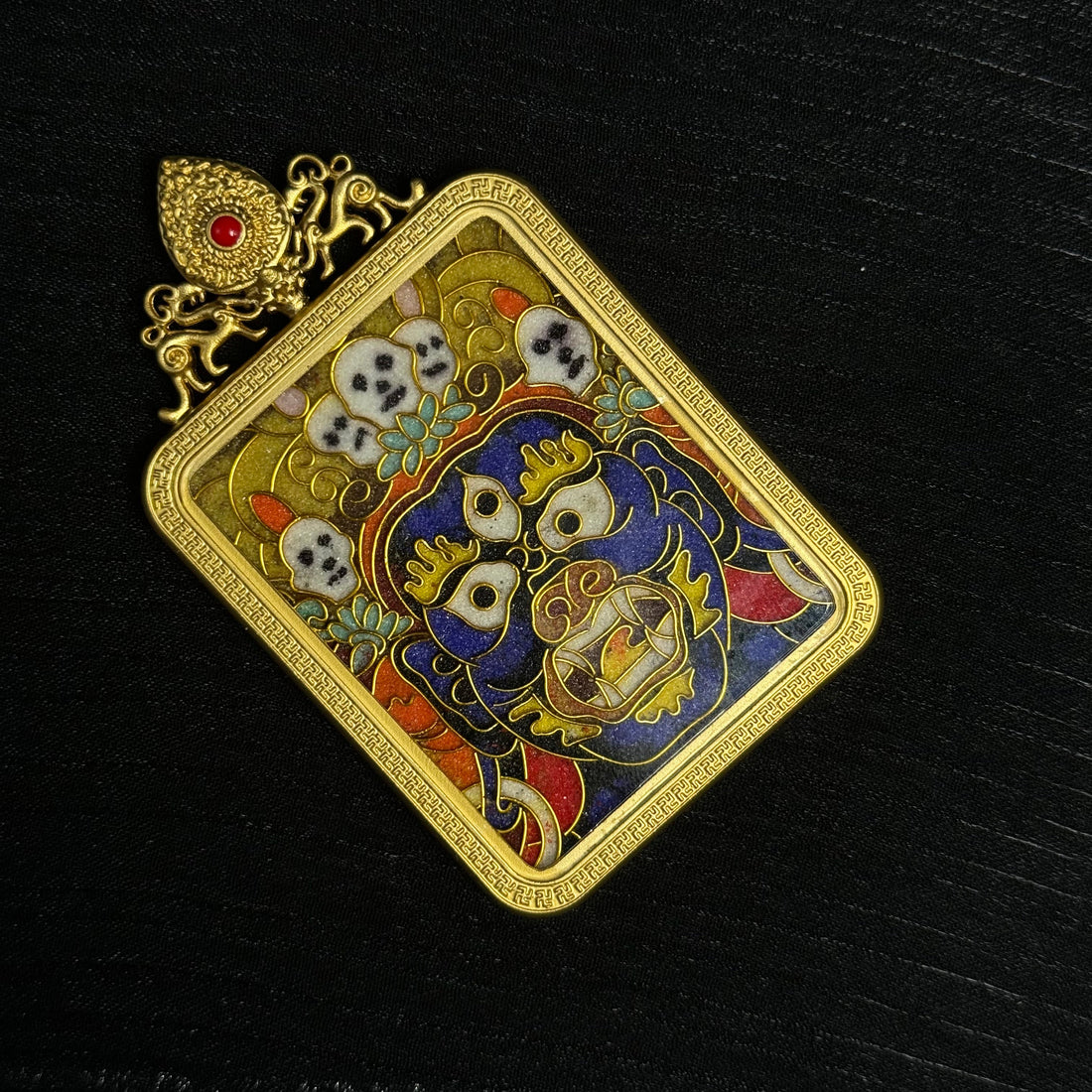 Palden Lhamo (Shri Devi) in Cloisonné: Dharma Protection and Blessing with the 4x5cm Thangka Pendant