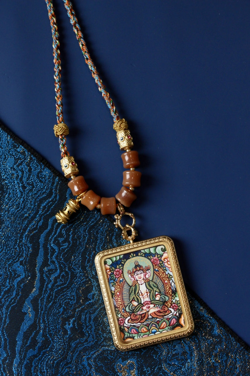 Vairocana Buddha Thangka Pendant: Nepal Newari Handcrafted Titanium Steel Gau Amulet