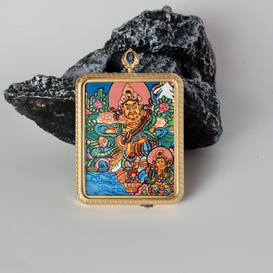 4x5cm Nepal Dual Yellow Jambhala Buddhist Pendant: The Lord of Wealth with Tibetan Buddhist Jewelry