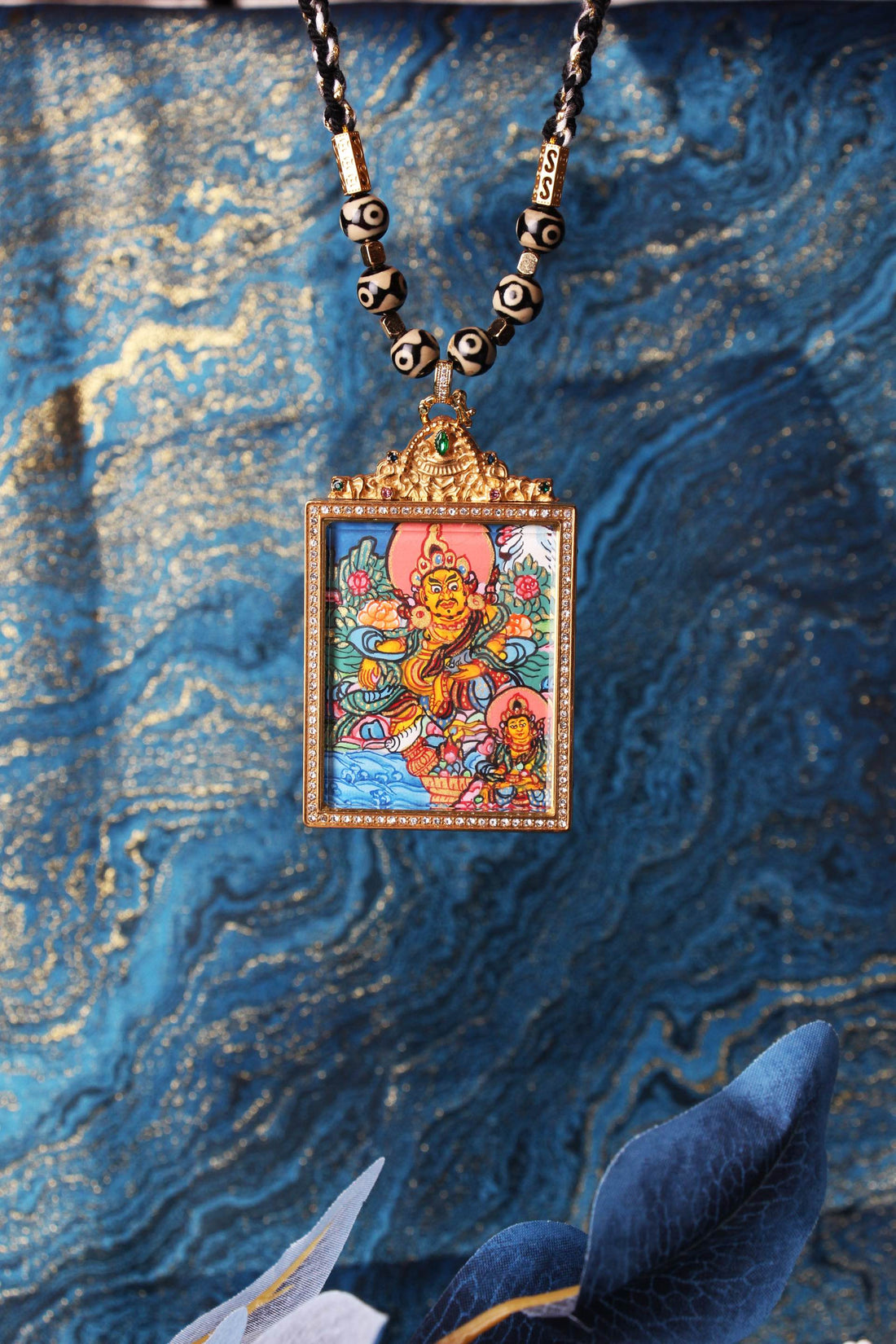 3.5x4.5cm Hand-Painted Tibetan Dual Yellow Jambhala Buddhist Pendant: The Twin Wealth Tibetan Buddhist Jewelry