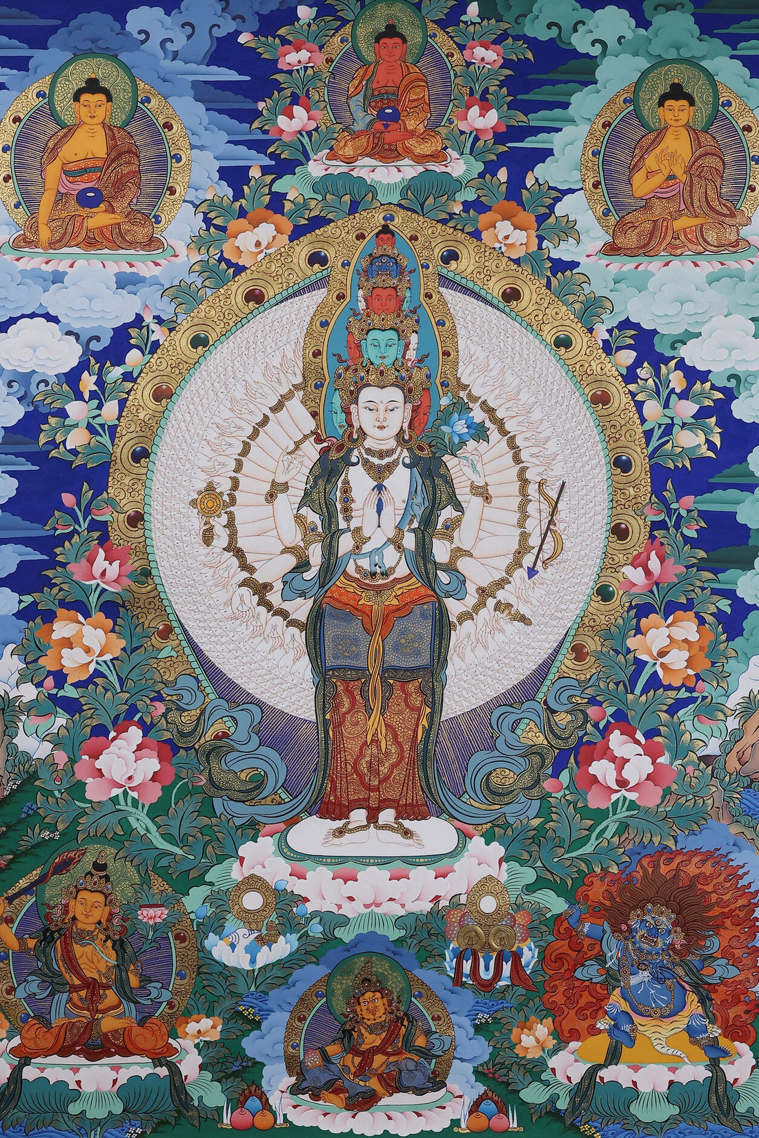 Authentic Tibetan Buddhist Culture Eleven-Faced Thousand-Armed Avalokiteshvara Handpainted Thangka | Compassion Spiritual Art