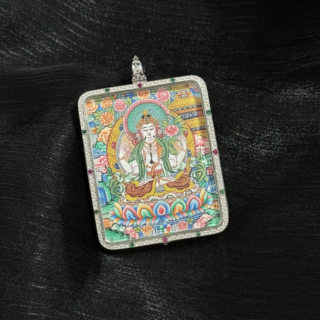 The Embodiment of Great Compassion: Family and Peace with the Four-Armed Avalokiteshvara Eight Guardians Mandala Thangka
