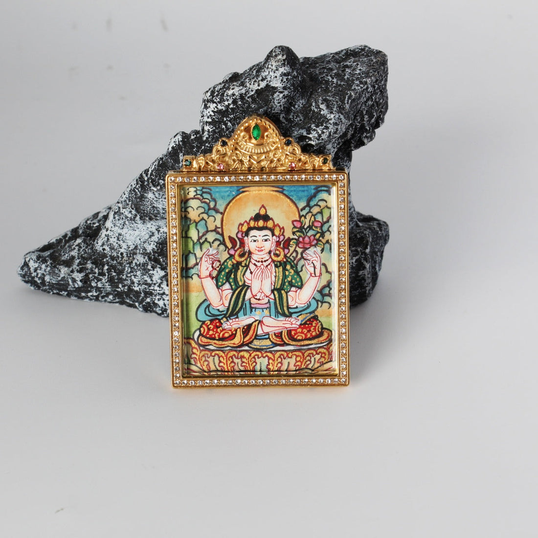 4x5cm Nepal Elegant Four-Armed Avalokiteshvara Buddhist Pendant: The Embodiment of Great Tibetan Buddhist Jewelry