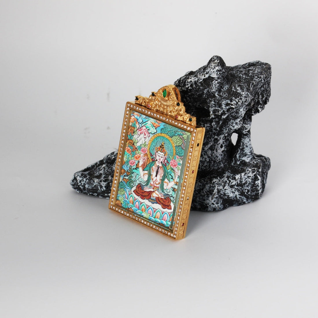 Four-Armed Avalokiteshvara Nepal Premium Thangka Pendant: The Embodiment of Great Compassion