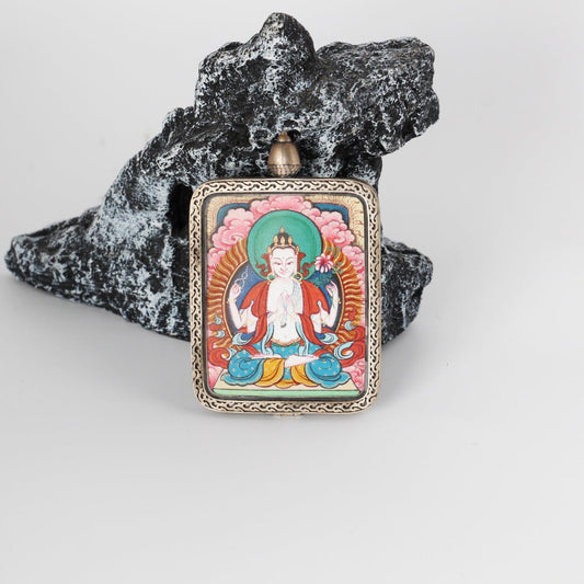 3.5x4.5cm Tibet Red Cloud Four-Armed Avalokiteshvara Buddhist Pendant: The Embodiment of Tibetan Buddhist Jewelry