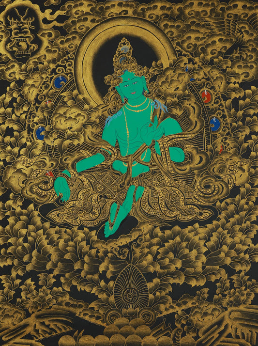 Black Gold Green Tara Tibetan Buddhist Thangka Painting