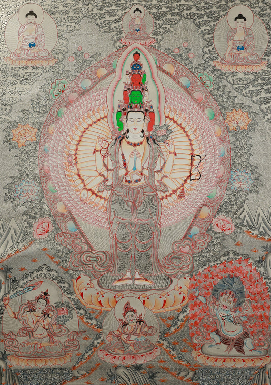 Thousand-Armed Avalokiteshvara Mandala Thangka - A Visual Embodiment of Compassion in Tibetan Buddhist Thangka Painting
