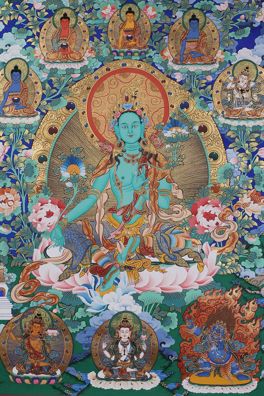 Authentic Hand-Painted Green Tara Thangka | Tibetan Buddhist Mineral Pigment Art