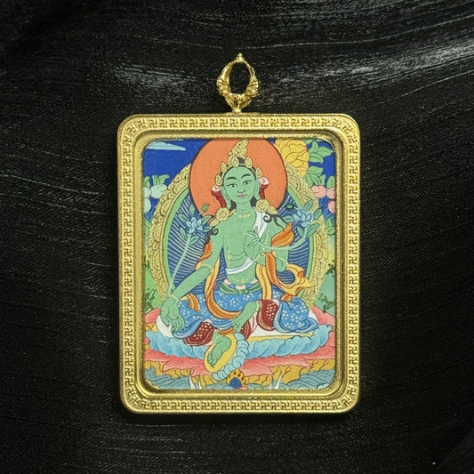 3.5x4.5cm Hand-Painted Tibet Elegant Green Tara (Lü Du Mu) Buddhist Pendant: The Swift Tibetan Buddhist Jewelry