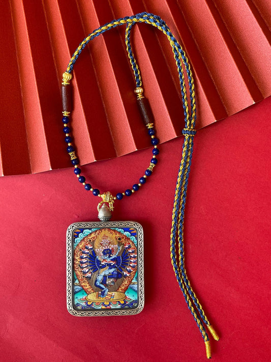 Bliss-Emptiness: Tibet Hevajra Thangka Pendant with Copper Casing