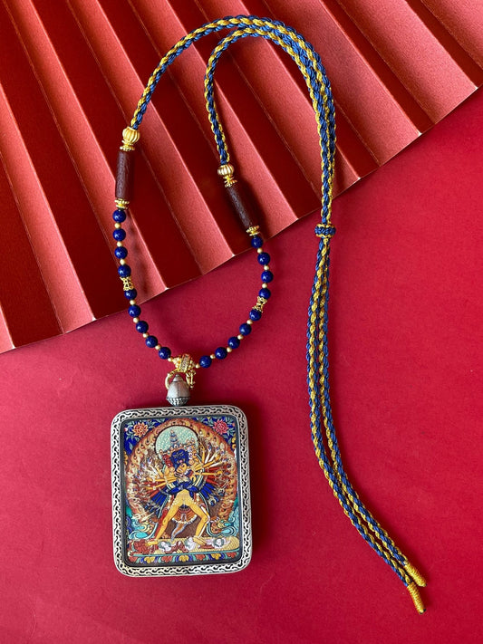 Wheel of Time: Tibet Kalachakra Thangka Pendant with Copper Casing