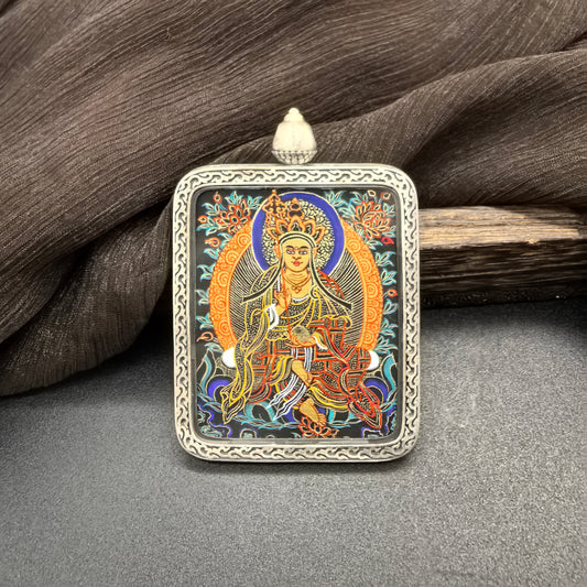 4x5cm Hand-Painted Rekong Black Gold Ksitigarbha (黑金藏王菩萨) Buddhist Pendant: The Great Vow Tibetan Buddhist Jewelry