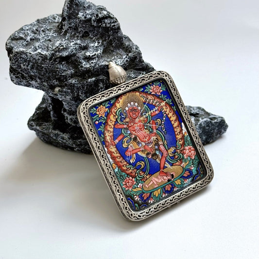 Rebgong Kurukulla Thangka Pendant: Wisdom Goddess of Love, Merit and Worldly Blessings