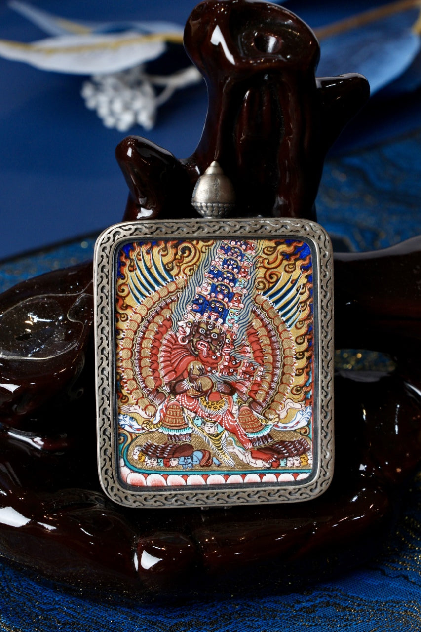 4×5cm Regong Tibetan Mahakala (Mahakala Heruka) Buddhist Pendant: A Collectible Vessel of Tibetan Buddhist Jewelry