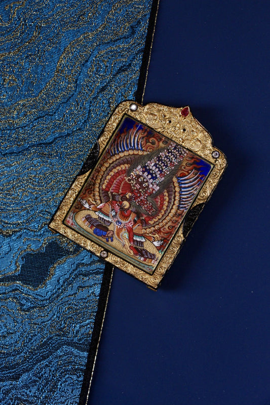 Mahakala Heruka Thangka Pendant: Wearable Tantric Wisdom of Regong Craft