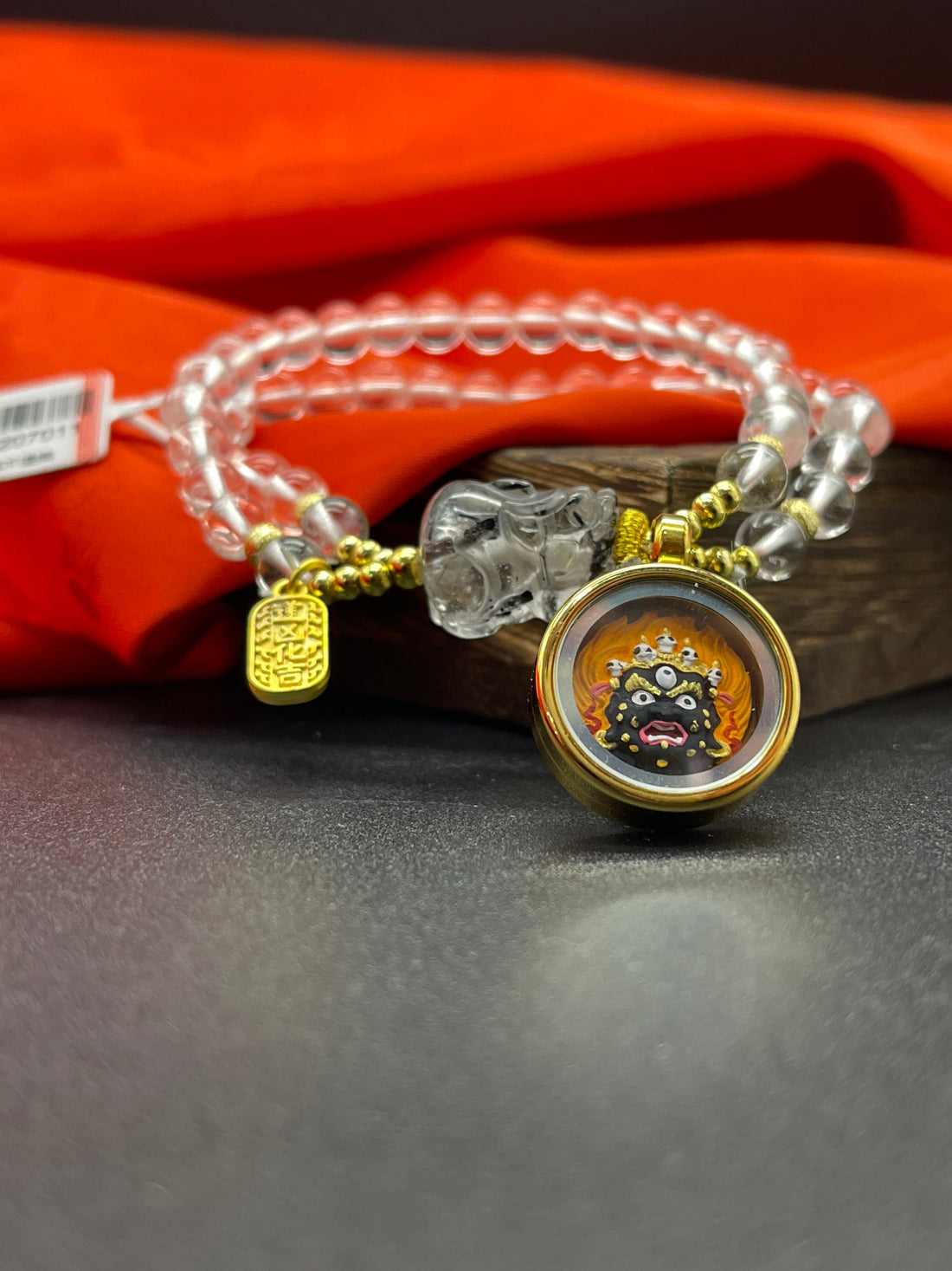 The Protector Deity: Mahakala Painted Tsa-Tsa with White Quartz Pixiu Bracelet